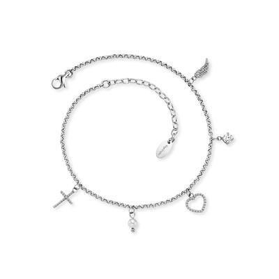 Fußkette ENGELSRUFER "Glaube Liebe Hoffnung", weiß (edelstahlfarben, kristallweiß, weiß, kristallweiß), Fußketten, Damen, Edelstahl Perlen, Edelstahl, Perlen, Made in Germany - mit Zirkonia (synth.) - mit Süßwasserzuchtperle
