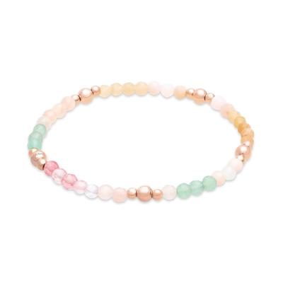 Armband S.OLIVER "Colorful Beads", roségoldfarben, rosé, creme, weiß, rosa, hellgrün, rosé, creme, weiß, rosa, hellgrün, Armbänder, Damen, 18cm, Edelstahl, Armband, mit Quarz, Aquamarin, Lapislazuli-Imitat, Amethyst, Agate, Aventurin