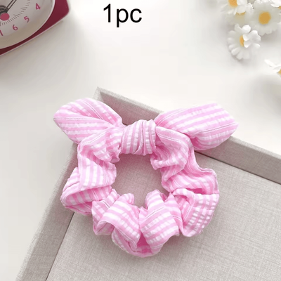 Uplift Curations Plaid Plaid Hair Scrunchie No Damage Ponytail Holder With Sweet Cat Ears Hair Accessory Vintage Style Elastic pink