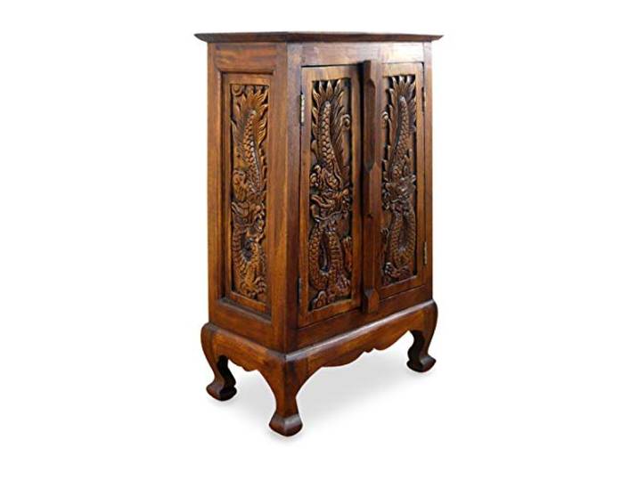 livasia Asiatischer Schrank aus Massivholz – 50x30x80cm – Handgeschnitztes Highboard aus Akazienholz, Kommode mit Einzigartigem Design, Nachhaltig & hochwertig