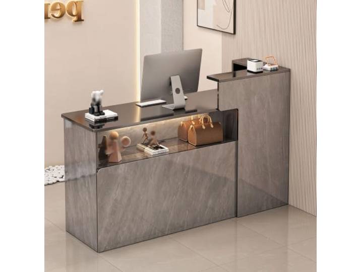 XINMAIZI Empfangstresen Checkout-Stand Offenes Display-Lagerregal, L-förmige kommerzielle Station für Bürorlobby(120cm/47.24in)