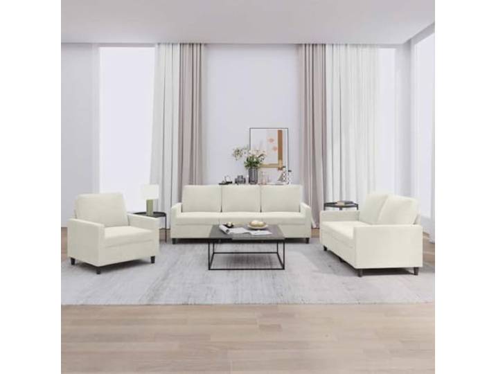 HEFZGDB 3-TLG. Sofagarnitur mit Kissen Creme Samt – Weiches Velours Sofa Set mit robustem Metallgestell, strapazierfähige Polsterung, platzsparendes Wohnzimmer