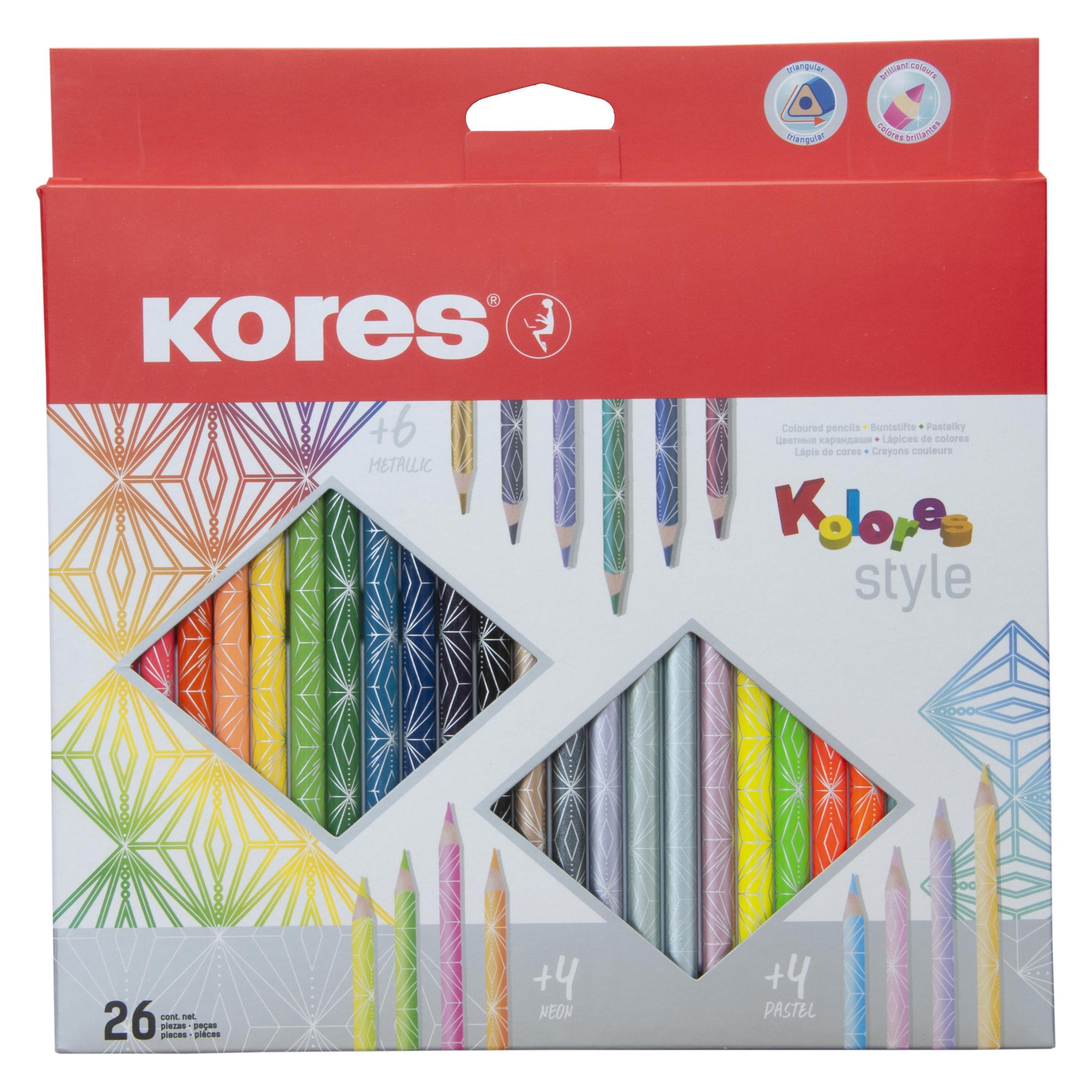 Kores Dreikant-Buntstifte ""Kolores Style"", 26er Kartonetui Minenstärke: 3 mm, sortiert in 12 Standardfar (26x) (BB93320)