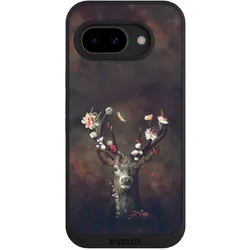 Nivocase Handyhülle für Google Pixel 9a Hülle NIVOpure Case Schwarz Blumen Rehe Rentier (Google Pixel 9a), Smartphone Hülle, Schwarz