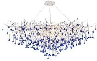 Uplifted Finds Luxury Branch Chrome Crystal Chandelier   Modern Teardrop Art Hanging Lamp   Pink & Blue Crystal Living Room Light blue Length 120cm warm Light