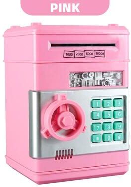 Smart Shopping Spot Kids ATM Piggy Bank With Password Lock Automatic Cash Saver pink