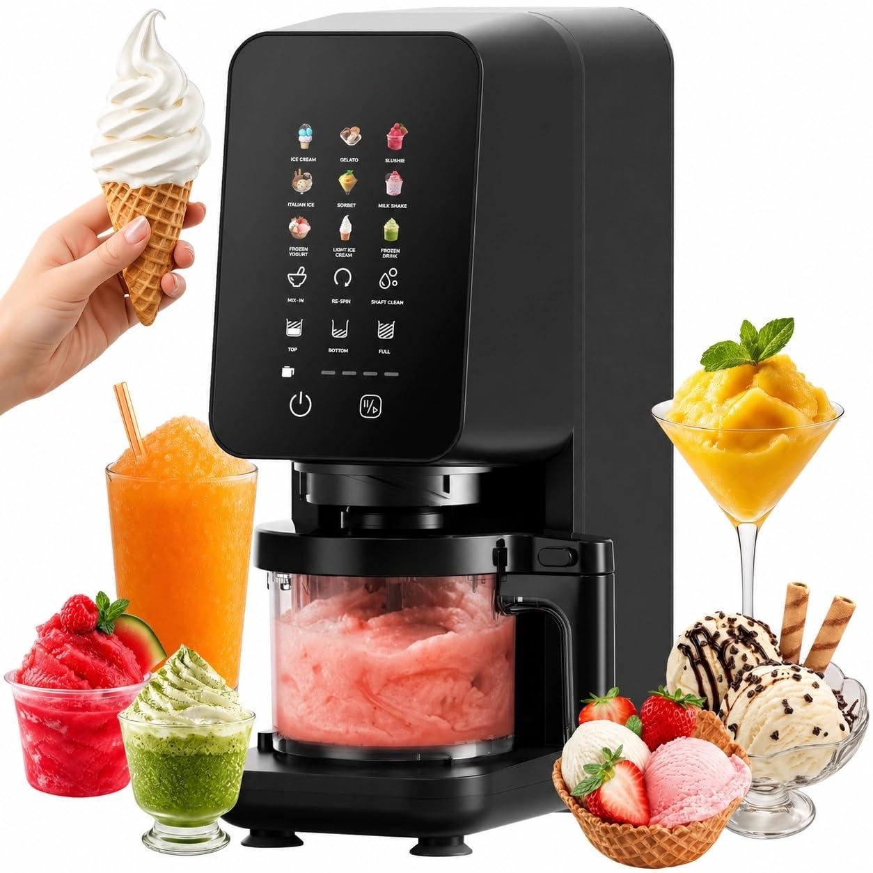 Eismaschine Frozen-Yogurt-Maschine Sorbetmaschine - Schwarz - BPA-frei - Mit RE-SPIN-Funktion und One-Touch-Programmen