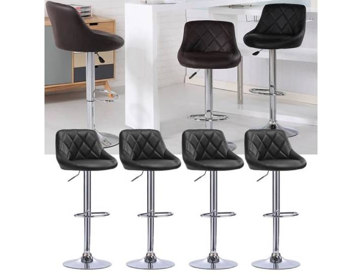 Tabouret de Bar Noir - JEOBEST - 4 Tabouret Bar - Pivotants avec Dossier - Similicuir