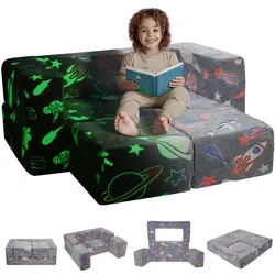 VEVOR Spielsofa Kindersofa aus 25D-Schaum Bausteine 10-teilig, Kinderspielsofa mit abnehmbarem Bezug 90 kg belastbarer Kindercouch, umwandelbares Kindersofa Spielzimmermöbel im Dunkeln Leuchten
