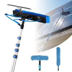 VEVOR 2-in-1 Teleskop Waschbürste für Solarpanel, Photovoltaik Reiniger Set mit 1,8-7,9m Alu-Teleskop 20m Wasseranschluss Abzieher Seifenspender, Reinigungsbürste für Solaranlage Fenster Terrassendach