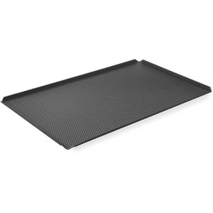Hendi Backblech GN 1/1, schwarz, gelochtes Aluminium, 53 x 32,5 cm, Rand 1 cm hoch, antihaftbeschichtet