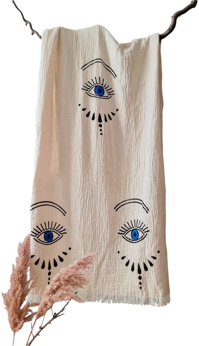 Ederlezi Mousseline Hamamdoek Peshtemal Saunadoek Blauw Ogen Motief 100% Katoen 90x170 cm