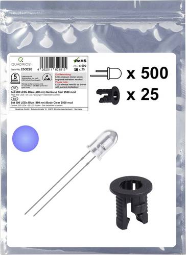 Quadrios 25O226 LED-Sortiment Blau Rund 5mm 2500 mcd 20mA 3.0V