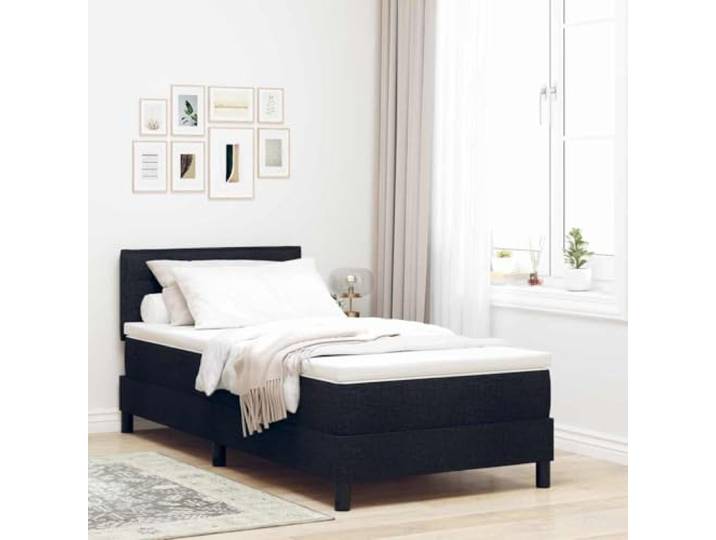 Atmungsaktiver Stoffbezug Modernes Design Boxspringbett Schwarz 90 x 200 cm Boxspringbett mit Matratze Schwarz 90 x 200 cm Stoff Einzelbett mit Lattenrost Verstellbares Kopfteil Modernes Design
