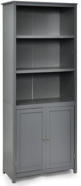 Costway Bookcase Shelving Storage Wooden Cabinet Unit Standing Display Bookcase with Doors-Gray