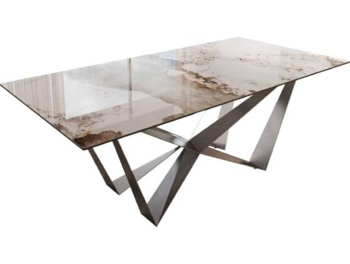 DELIFE Esszimmertisch Edge Keramik Minas Melange Weiß-Beige 200x100 Spider Flachstahl Edelstahl