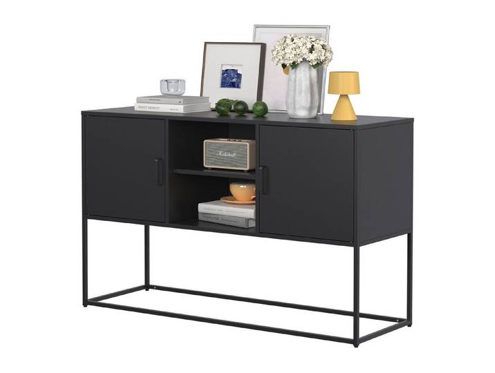Odikalo Sideboard Metallschrank Aufbewahrung Kommode Anrichte Schließfach Weiß/Schwarz