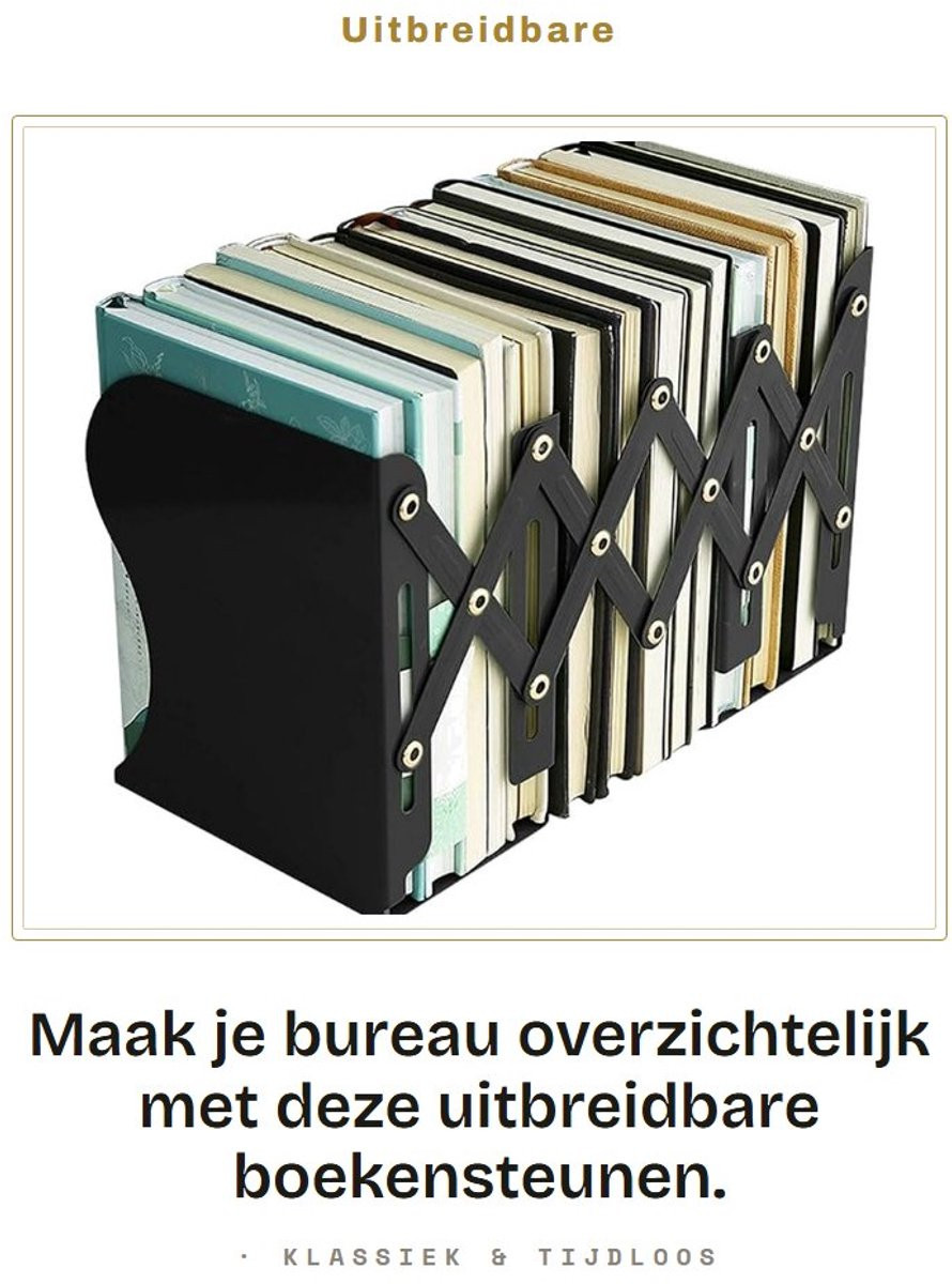 Dailygoods Verstelbare Boekensteunen - Metalen Boekenhouder en Antislip Bureauorganizer - 19,5 x 14,6 cm