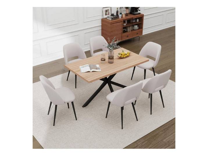 LuxusKollektion Esstisch Esstisch Stuhlset 6 Küchenstühle Cord Hohlrücken Helle Farbe Beige (1-St)