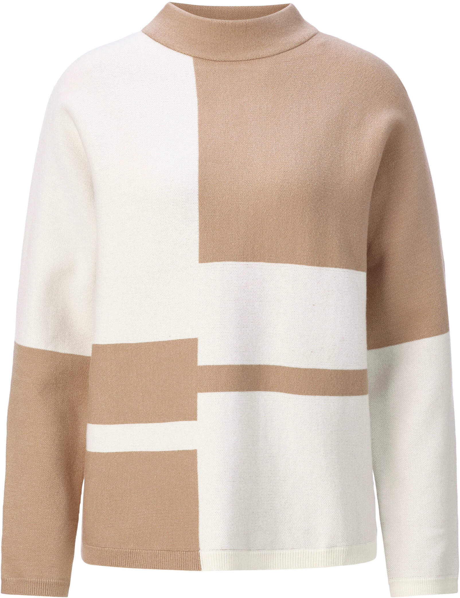Longpullover CREATION L "Jacquard-Pullover Jacquard-Pullover, Rückenteil einfarbig", Damen, Gr. 40, beige (beige, ecru, gemustert), Modisch, Pullover Longpullover
