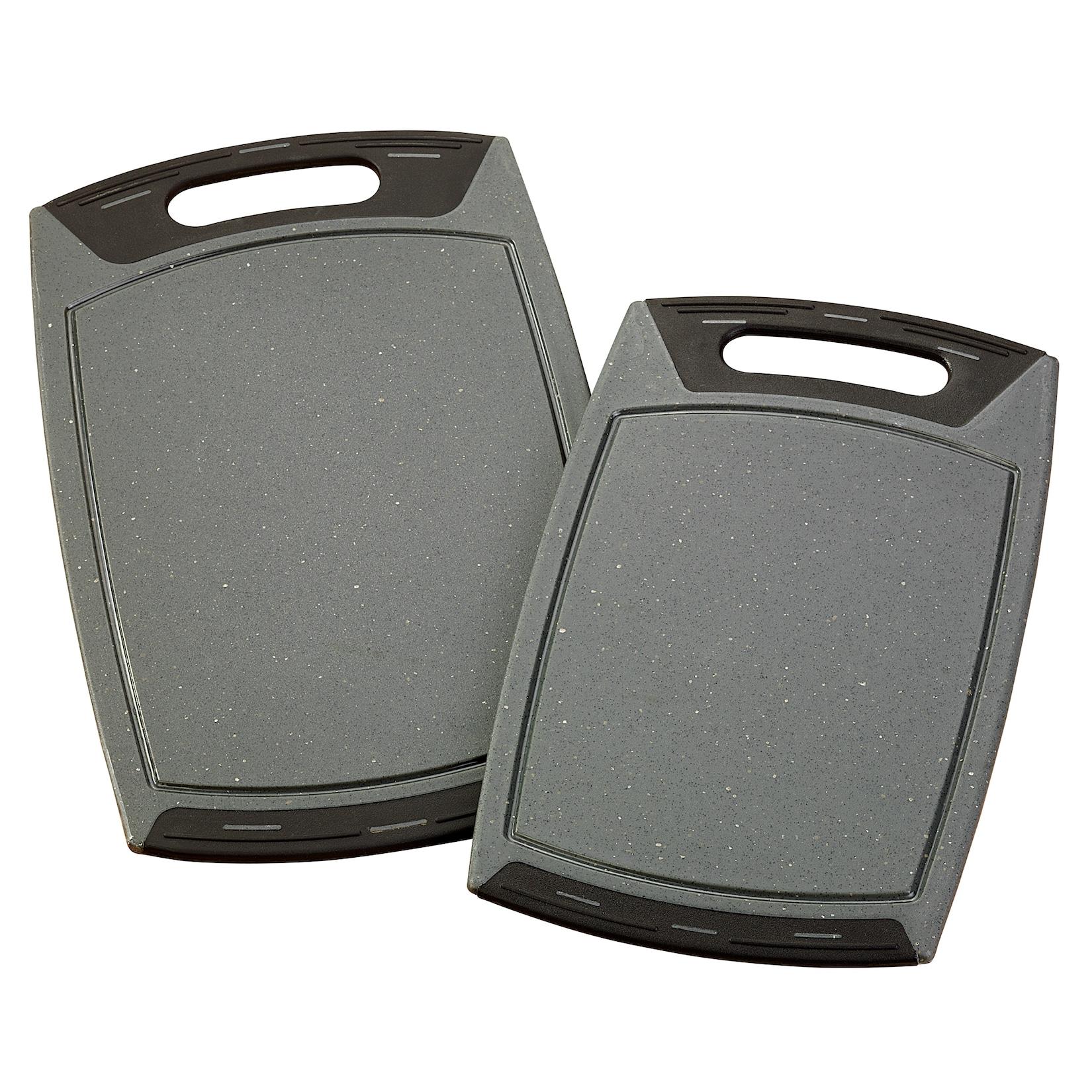Stoneline Schneidbretter Set 2-teilig, groß und klein, 36 x 22 cm und 42 x 25 cm, mit Saftrille, rutschfest, grau, Schneidebrett Kunststoff schonend für Messer