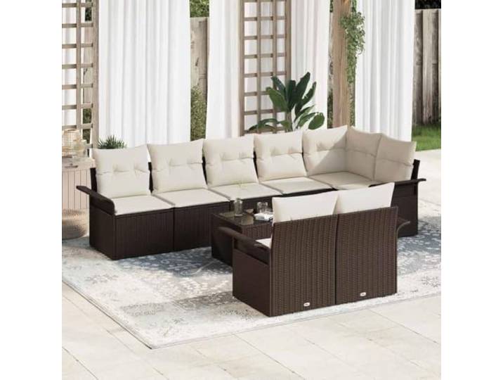 Modulares Poly Rattan Sofa wetterfest Terrassen Lounge 9 teilig Braun Gartensofa-Set mit Stauraum 9-tlg. Braun Poly-Rattan Modulares Lounge-Sofa Outdoor mit Auflagen & Couchtisch Terrasse Balkon