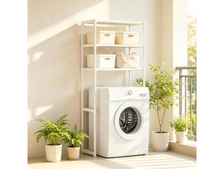 kumamart 3 Etagen Waschmaschinenregal, Überbau Regal für Waschmaschine Bad 3-etagiges Waschmaschinenregal aus 16mm rostfreien Rohren mit 30cm Tiefe und 154cm Höhe.(White)