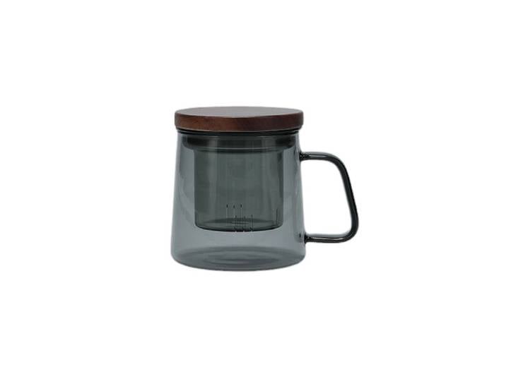Mug avec filtre en verre et couvercle S P Collection Luma Grey, 370 ml