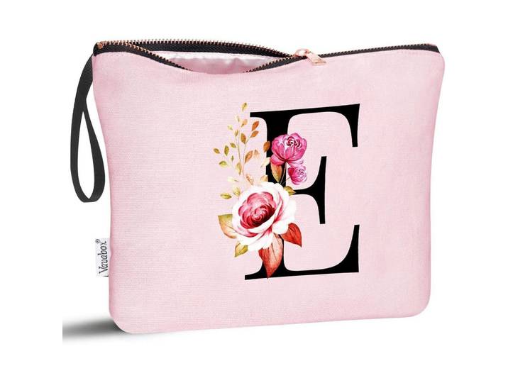 Kulturbeutel mit Initialdruck E, Pink, Rosa, 4x20x25 cm, Badaccessoires, Kosmetikdosen