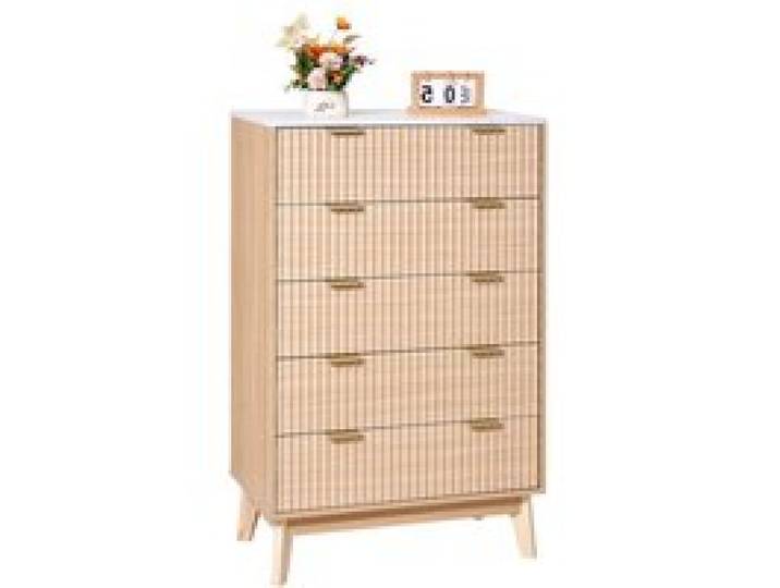 VEVOR Kommode mit 5 geriffelten Schubladen, Holzkommode mit Schiebe- und Kippschutz, moderner minimalistischer Retro-Schubladenschrank Organizer für Wohnzimmer Schlafzimmer Flur (helles Holz)