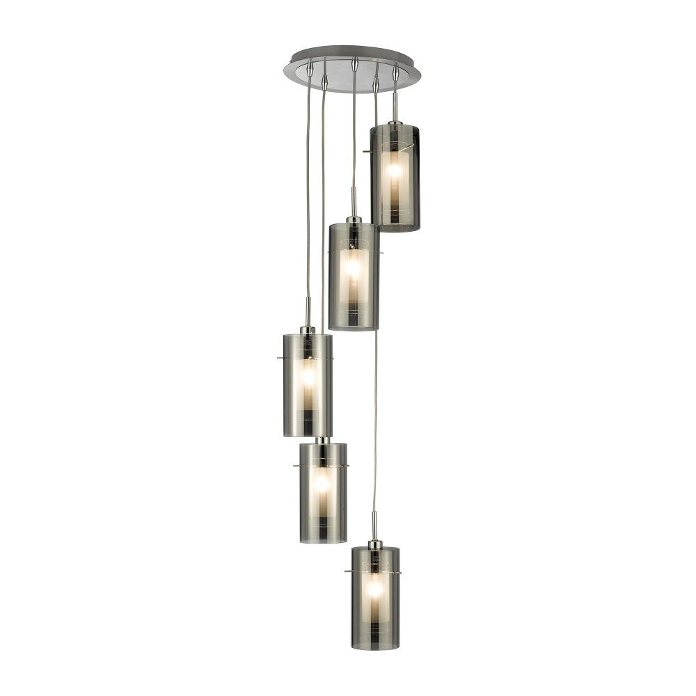 Searchlight Vide hanglamp Duo 2 5-lichts met transparante glazen cilinders en metalen afwerking - 2305-5SM