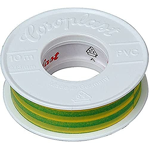 Kopp isolatietape groen/geel, Breedte: 1,5 cm, Lengte: 10 m