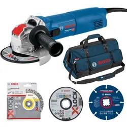 Bosch Winkelschleifer mit X-LOCK GWX 10-125 Professional inkl. Zubehör-Set 27tlg. + Tasche