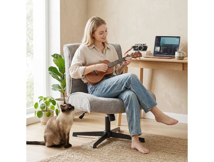 HOMCOM Fauteuil Pivotant Velours Réglable Salon/Bureau Gris