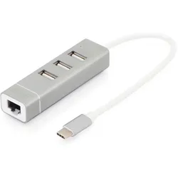 Digitus USB Typ-C™ 3-Port Hub + Fast Ethernet LAN-Adapter