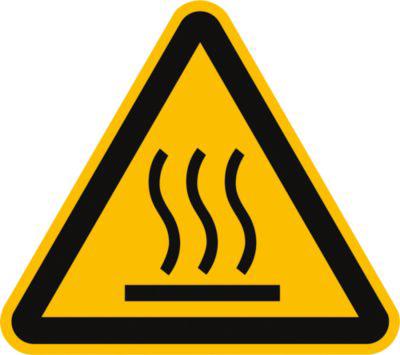 moedel Warnschild „Warnung vor heißer Oberfläche“ (W017), nach DIN EN ISO 7010, Folie selbstklebend, Seitenlänge 200 mm