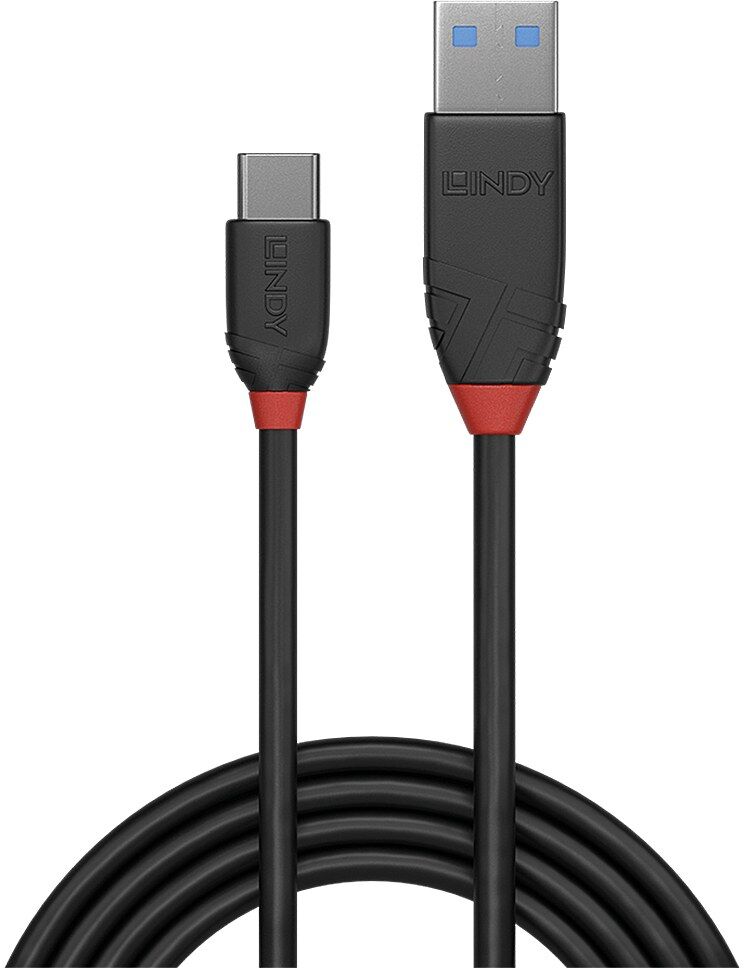 Lindy 1m USB 3.2 Gen 2 Type A to C Cable, 10Gbps, Black Line, Black