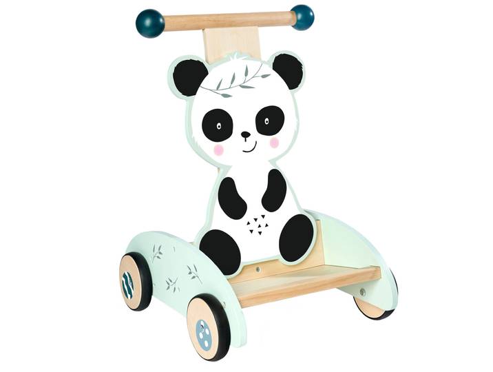 Lauflernwagen aus Holz, Schiebewagen mit Panda-Motiv, 34 x 40 x 52 cm