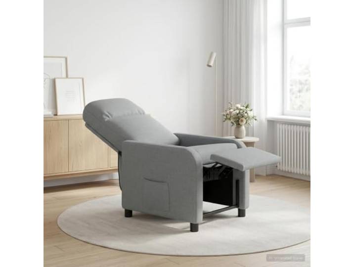 Relaxsessel Hellgrau Stoff 100 % Polyester,Metall- und Holzrahmen,115°-160° verstellbar,flache Armlehnen,leicht abwischbar