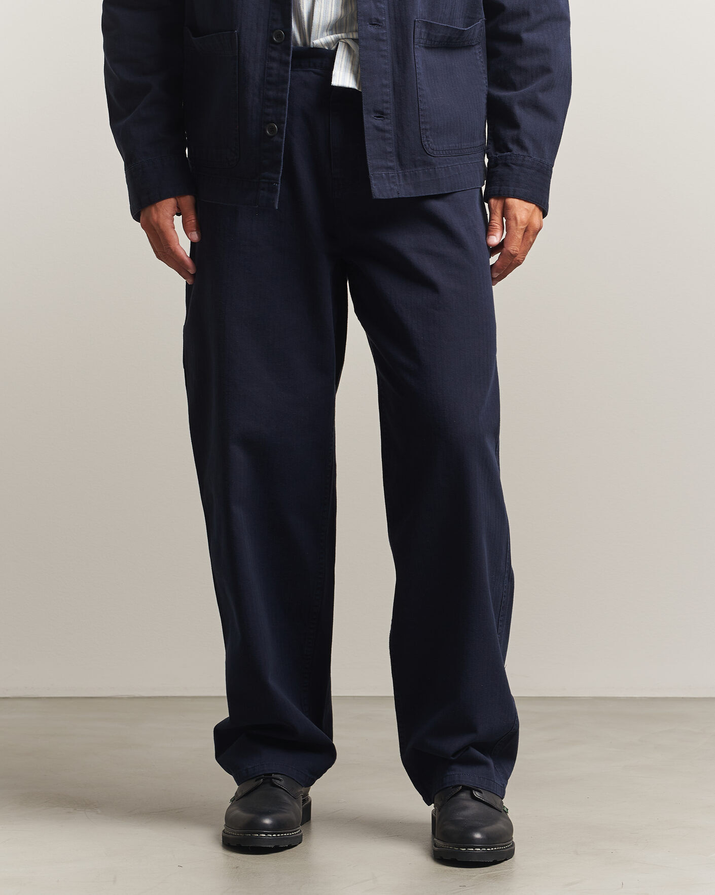Les Deux Roi Carpenter Herringbone Pants Dark Navy men W32L32 Blå