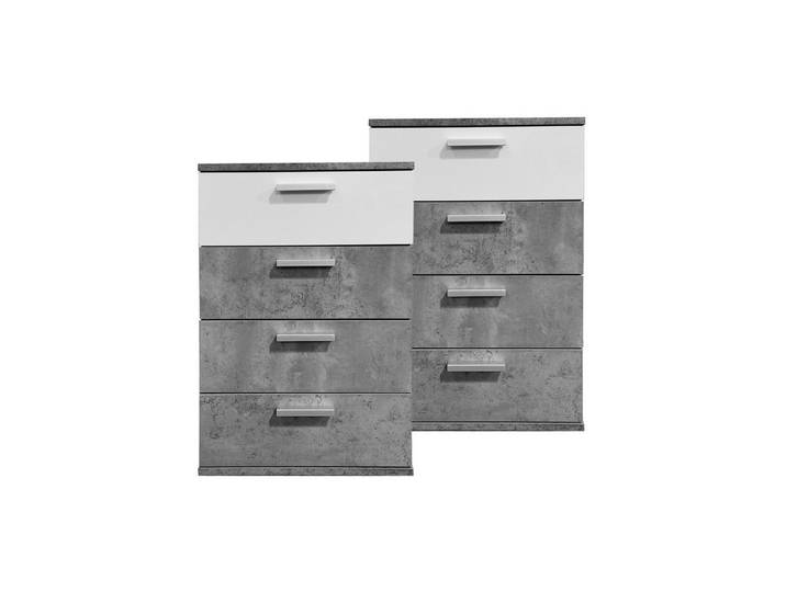HTI-Living Nachtschrank Nachtkommode 4 Schubladen Nina Beton Weiß 2er-Set (Set, 2-St., 2 Nachtschränke) Nachtschrank Nachttisch