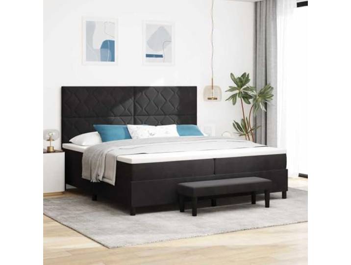 Boxspringbett mit Kopfteil Samt schwarz 200 x 200 cm Kopfteil aus hochwertigem Samt, Struktur aus Holz, mittelstarre Schaumstoffmatratze, modernes Design, einfache Pflege