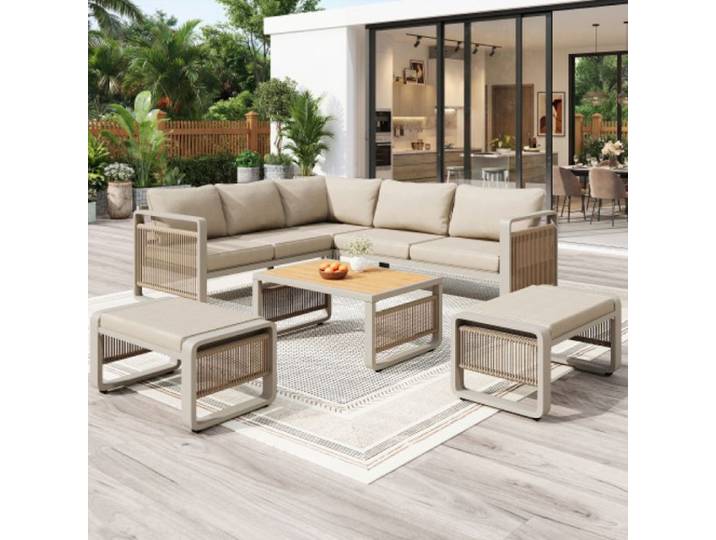 Mobilier de jardin ensemble loungesessel pour 6-7 personnes canapé jardin corde tissé main Beige