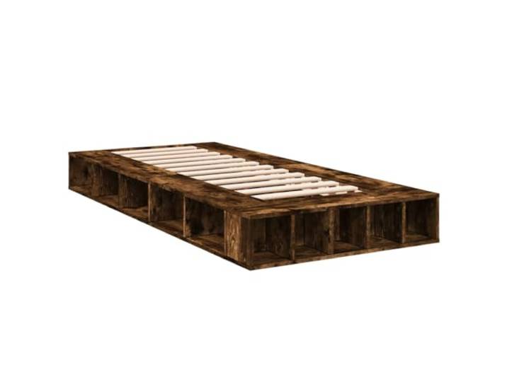 KTHLBRH Bettgestell Eiche Rauchgrau 90 x 200 cm aus mehrschichtigem Holz Bettkasten, Lattenrost-Design für Schlafzimmer