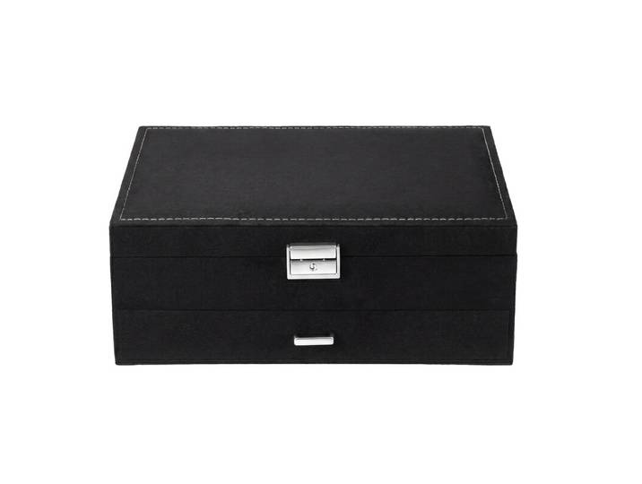 Ochama Sieraden Organizer, 2-Lagen Opbergdoos met Lade en Slot, voor Oorbellen Ringen Kettingen, Cadeau Idee, Zwart