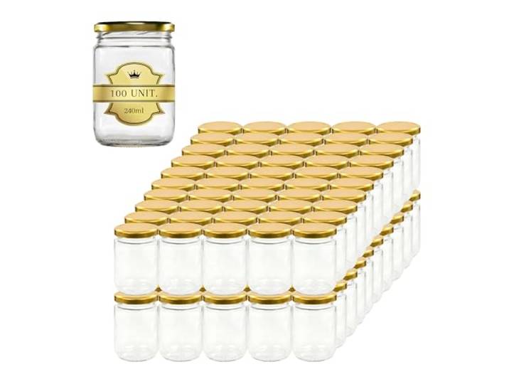 Espirito Rebelde Set mit 100 leeren Marmeladengläsern aus Glas, 240 ml, Einmachgläser für Konfitüren und Konfitüren, Honigglas aus Glas, Joghurtglas, Saucengläser, Hochzeit