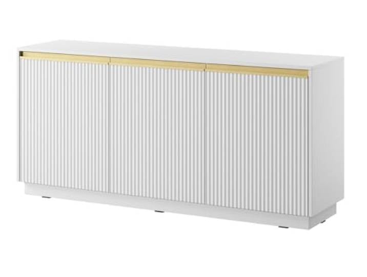 Emporius Sideboard 150 cm Baron - Modern, Kommode mit 3 Türen - Kommode mit Gold Accessoires und geriffelten Fronten - Weiß
