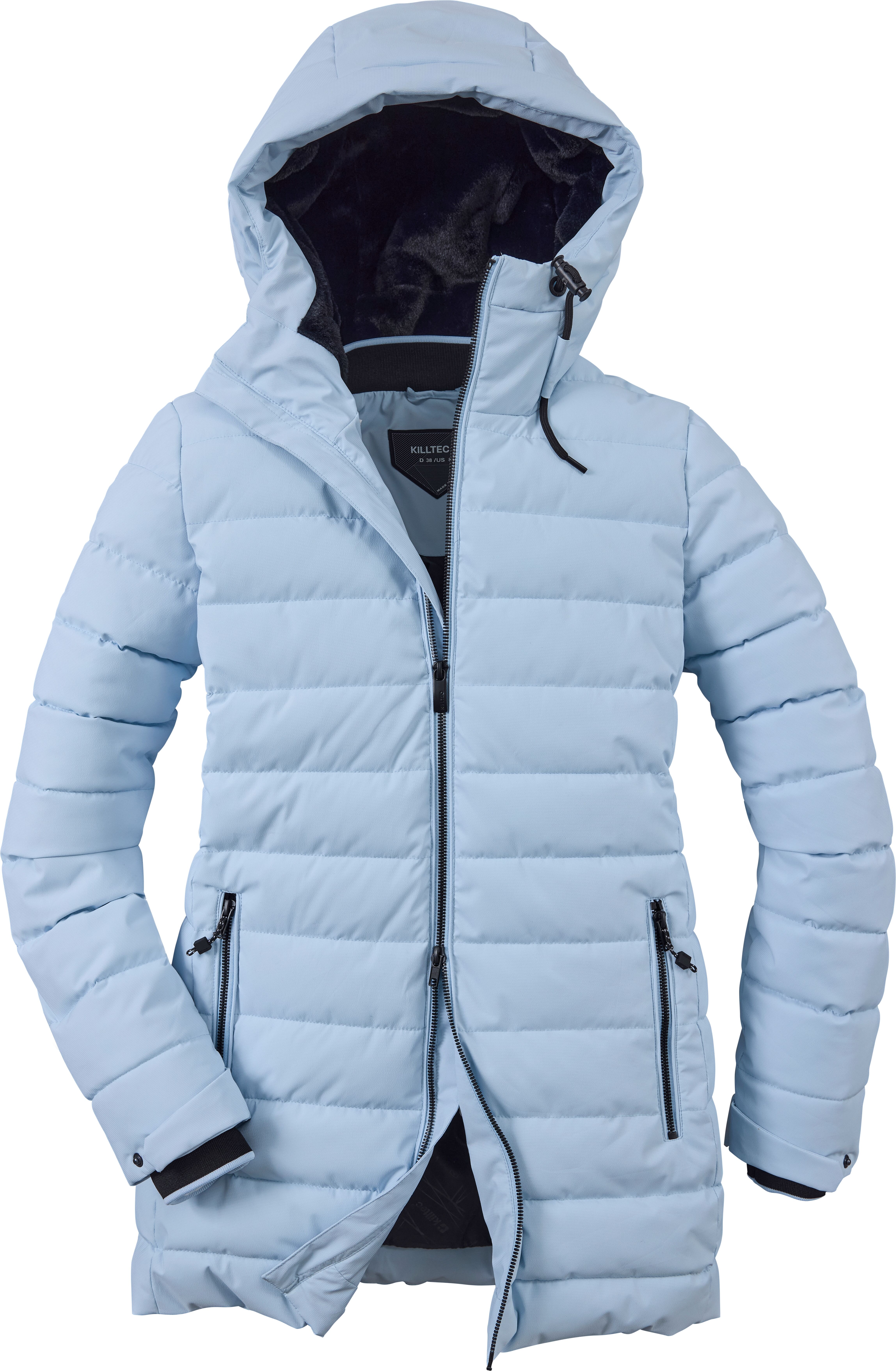 Funktionsparka KILLTEC "KOW 55 WMN QLTD PRK", Damen, Gr. 42, blau (hellblau), Steppware, Obermaterial: 100% Polyester. Futter: 100% Polyester. Wattierung: 100% Polyester, Jacken Funktionsparka, winddicht, wasserabweisend, mit 10.000 mm Wassersäule, wärmen