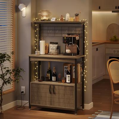 Bestier "31.5"" Microwave Stand with Storage Cabinet, Height-Adjustable Bakers Racks for Kitchen"