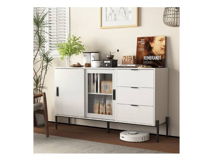 IDEASY Sideboard weiß Sideboard mit Glasschiebetür & Schubladen